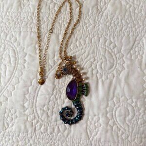 Vintage Betsey Johnson Rhinestone Crystal Seahorse Pendant 31”